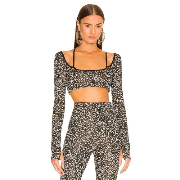NEW DUNDAS x REVOLVE Joplin Long Sleeve Top Black Gold Leopard Size S MSRP $188 - Picture 1 of 10